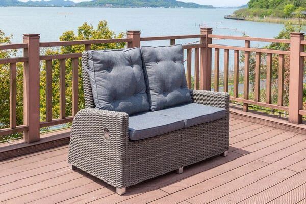 OUTFLEXX Sitzgruppe, Grau, Polyrattan, Tisch 200x95cm, Spraystone, 6mm, 2-Sitzer + 2 Sessel + Hocker 13 OUTFLEXX Sitzgruppe, Grau, Polyrattan, Tisch 200x95cm, Spraystone, 6mm, 2-Sitzer + 2 Sessel + Hocker – Bild 13