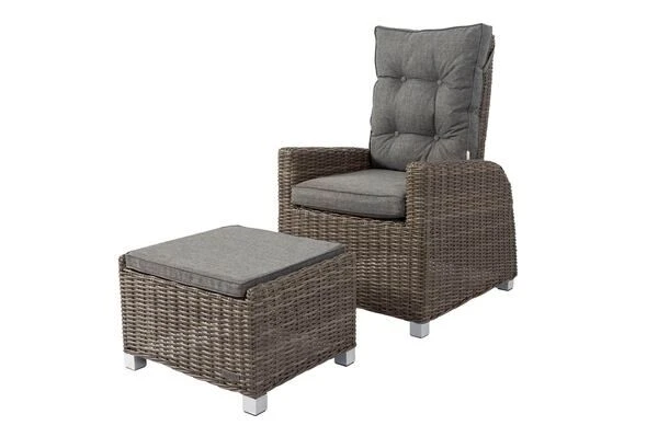 OUTFLEXX Dining Sessel, Grau, Polyrattan, 74 X 83 X 110 Cm, Stufenlos Verstellbar, Inkl. Hocker 1 OUTFLEXX Dining Sessel, Grau, Polyrattan, 74 X 83 X 110 Cm, Stufenlos Verstellbar, Inkl. Hocker