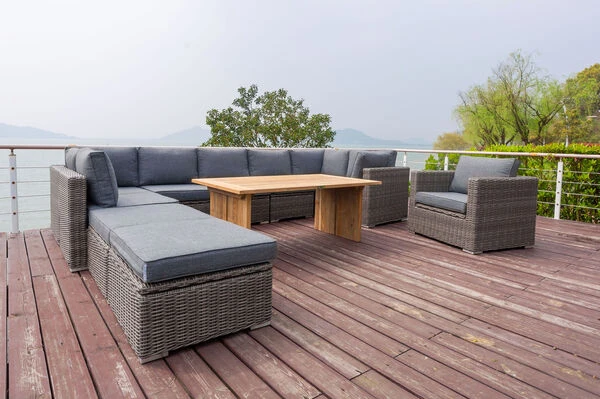 OUTFLEXX Loungegarnitur, Polyrattan/Teakholz, Tisch 160x90cm, Für 10 Personen, Wasserfeste Kissenbox 16 OUTFLEXX Loungegarnitur, Polyrattan/Teakholz, Tisch 160x90cm, Für 10 Personen, Wasserfeste Kissenbox – Bild 16