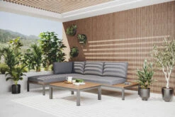 OUTFLEXX Loungemöbel, Silber/grau, Edelstahl/FSC-Teakholz/Textil, Für 4 Personen, Inkl. Kaffeetisch