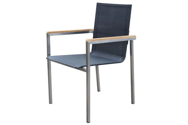 OUTFLEXX Gartensessel, Schwarz, Edelstahl/Textilene, Armlehnen Aus FSC-Teak, 56x67x88cm 1 OUTFLEXX Gartensessel, Schwarz, Edelstahl/Textilene, Armlehnen Aus FSC-Teak, 56x67x88cm