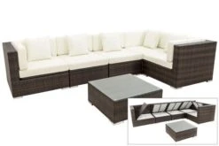 OUTFLEXX Loungemöbel-Set, 5 Pers, Braun Marmoriert, Polyrattan, Wasserfeste Kissenbox, Inkl. Beistelltisch