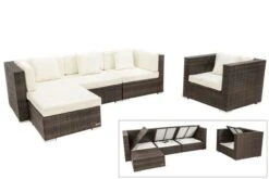 OUTFLEXX Loungemöbel-Set, Braun Marmoriert, Polyrattan, 5 Pers, Wasserfeste Kissenbox