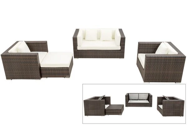 OUTFLEXX Loungemöbel-Set, Polyrattan, Braun Marmoriert, 5 Pers, Wasserfeste Kissenbox 1 OUTFLEXX Loungemöbel-Set, Polyrattan, Braun Marmoriert, 5 Pers, Wasserfeste Kissenbox