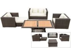 OUTFLEXX Loungemöbel-Set, Polyrattan, Braun Marmoriert, 5 Pers, Wasserfeste Kissenbox, Inkl. Loungetisch