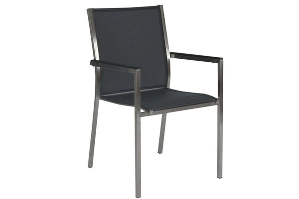 STERN Polaris Stapelsessel, Silbergrau/schwarz, Edelstahl/Textil, 61 X 54 X 89 Cm, Alu Armlehnen 1 STERN Polaris Stapelsessel, Silbergrau/schwarz, Edelstahl/Textil, 61 X 54 X 89 Cm, Alu Armlehnen