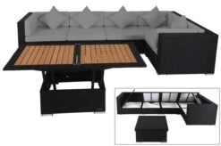 OUTFLEXX Loungemöbel-Set Polyrattan, Schwarz, Für 5 Personen, Inkl. Loungetisch, Wasserfeste Kissenbox