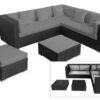 OUTFLEXX Loungemöbel-Set, Schwarz, Polyrattan, 6 Personen, Wasserfeste Kissenbox, Inkl. Kaffeetisch