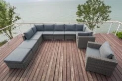 OUTFLEXX Loungemöbel-Set, Grau, Polyrattan, 10 Personen, Mit Sessel, Verstellbare Sitzflächen, Wasserfeste Kissenbox