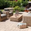 SONNENPARTNER Sands Loungegruppe, Light Oaks, Geflecht, 4 Personen, Inkl. Polster