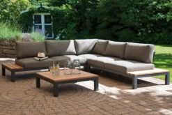 SONNENPARTNER Equila Loungegruppe, Anthrazit, Alu/Teakholz, 5 Personen, Inkl. Polster