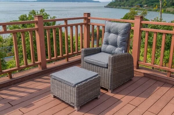 OUTFLEXX Dining Sessel, Grau, Polyrattan, 74 X 83 X 110 Cm, Stufenlos Verstellbar, Inkl. Hocker 2 OUTFLEXX Dining Sessel, Grau, Polyrattan, 74 X 83 X 110 Cm, Stufenlos Verstellbar, Inkl. Hocker – Bild 2