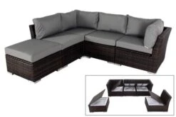 OUTFLEXX Loungemöbel, Polyrattan, Braun Marmoriert, Inkl. Abdeckhaube, Ersatzbezug, Wasserfeste Kissenbox