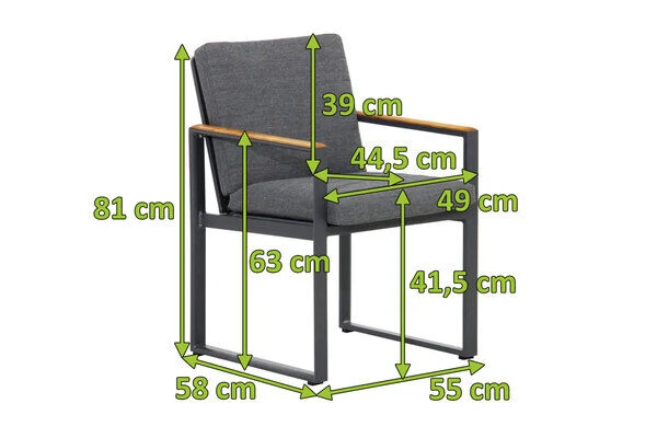 OUTFLEXX Alexander Stuhl, Mattgrau, Alu/Teak, 58x55x81cm, MitArmlehnen, Inkl. Polster 4 OUTFLEXX Alexander Stuhl, Mattgrau, Alu/Teak, 58x55x81cm, MitArmlehnen, Inkl. Polster – Bild 4