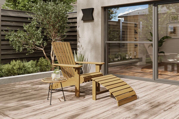 Ploß Adirondack Sessel, Teakoptik, FSC®-Akazienholz, 73x89x88 Cm, Mit Hocker 50x51x33,5 Cm 1 Ploß Adirondack Sessel, Teakoptik, FSC®-Akazienholz, 73x89x88 Cm, Mit Hocker 50x51x33,5 Cm