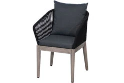 Ploß Arendal Diningsessel, Schwarz/grau, Rope/FSC-Akazie, 58,5x61,5x87cm, Inkl. Polster