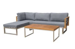 OUTFLEXX Ecklounge, Natur/grau, Edelstahl/Teak, 4 Personen, Inklusive Tisch 110 X 60 Cm, Lehne Links