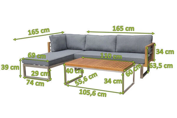 OUTFLEXX Ecklounge, Natur/grau, Edelstahl/Teak, 4 Personen, Inklusive Tisch 110 X 60 Cm, Lehne Links 5 OUTFLEXX Ecklounge, Natur/grau, Edelstahl/Teak, 4 Personen, Inklusive Tisch 110 X 60 Cm, Lehne Links – Bild 5