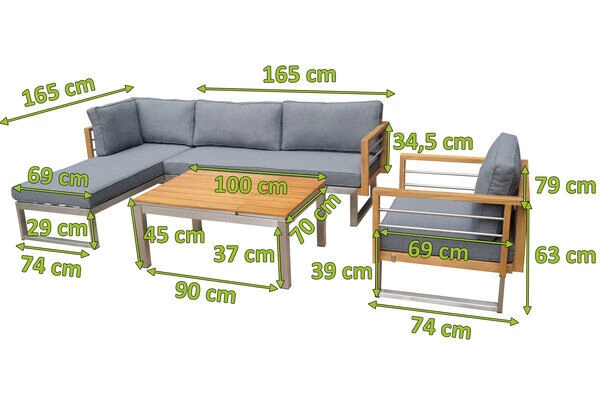 OUTFLEXX Ecklounge, Natur/grau, Edelstahl/Teak, 5 Personen, Inklusive Sessel Und Multifunktionstisch 100 X 70 Cm, Lehne Links 5 OUTFLEXX Ecklounge, Natur/grau, Edelstahl/Teak, 5 Personen, Inklusive Sessel Und Multifunktionstisch 100 X 70 Cm, Lehne Links – Bild 5