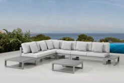 OUTFLEXX Willis Loungemöbel, Hellgrau, Alu/Holzimitat/Polyester, 5-6 Personen, Inkl. 2x Loungetisch, 1x Beistelltisch