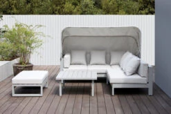 OUTFLEXX Willis Loungemöbel, Hellgrau, Alu/Polyester, 4-5 Personen, Mit Faltbarem Dach, Inkl. Loungetisch Und Hocker