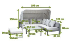 OUTFLEXX Willis Loungemöbel, Hellgrau, Alu/Polyester, 4-5 Personen, Mit Faltbarem Dach, Inkl. Loungetisch Und Hocker -Aerocove Gartenlounge Geschaft 21821 mass 1.jpg