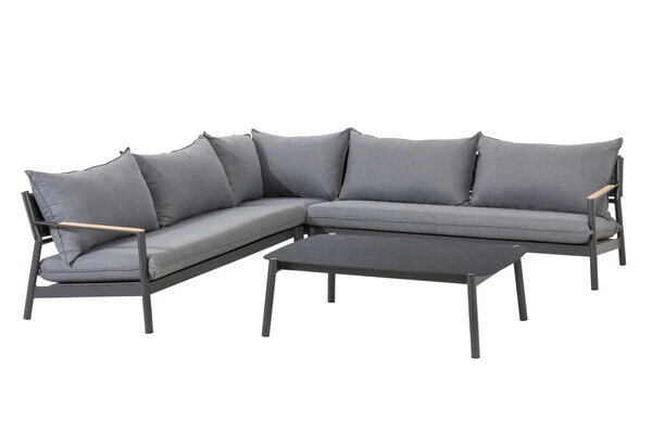 OUTFLEXX Monti Ecklounge, Dunkelgrau, Alu/FSC®-Teakholz/Polyester, 4-5 Personen, Inkl. Loungetisch Und Polster 2 OUTFLEXX Monti Ecklounge, Dunkelgrau, Alu/FSC®-Teakholz/Polyester, 4-5 Personen, Inkl. Loungetisch Und Polster – Bild 2