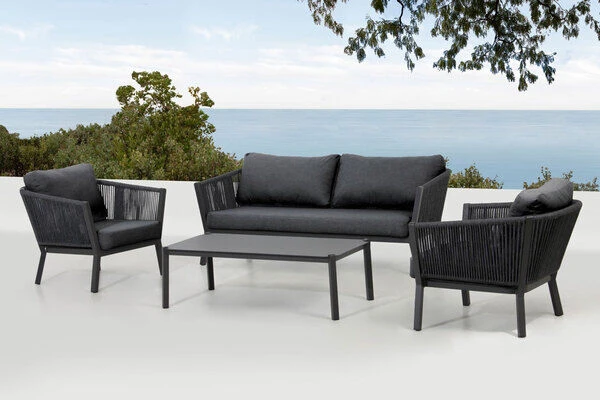 OUTFLEXX Meria Loungemöbel, Dunkelgrau, Alu/Rope/Polyester, Für 4 Personen, Inkl. Loungetisch Und Polster 1 OUTFLEXX Meria Loungemöbel, Dunkelgrau, Alu/Rope/Polyester, Für 4 Personen, Inkl. Loungetisch Und Polster