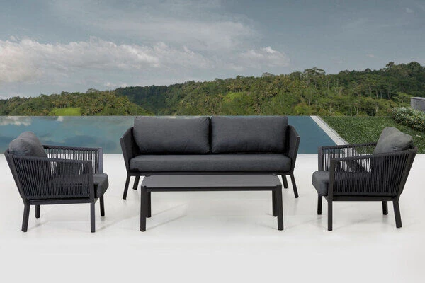 OUTFLEXX Meria Loungemöbel, Dunkelgrau, Alu/Rope/Polyester, Für 4 Personen, Inkl. Loungetisch Und Polster 4 OUTFLEXX Meria Loungemöbel, Dunkelgrau, Alu/Rope/Polyester, Für 4 Personen, Inkl. Loungetisch Und Polster – Bild 4