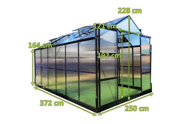OUTFLEXX Gewächshaus, Schwarz, Alu/Polycarbonat, 372x250x228cm, Pulverbeschichtet 5 OUTFLEXX Gewächshaus, Schwarz, Alu/Polycarbonat, 372x250x228cm, Pulverbeschichtet – Bild 5