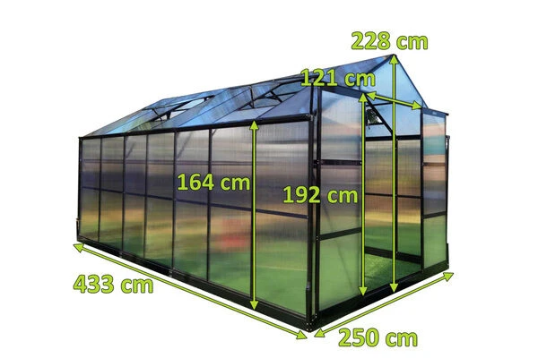 OUTFLEXX Gewächshaus, Schwarz, Alu/Polycarbonat, 433x250x228cm, Pulverbeschichtet 5 OUTFLEXX Gewächshaus, Schwarz, Alu/Polycarbonat, 433x250x228cm, Pulverbeschichtet – Bild 5