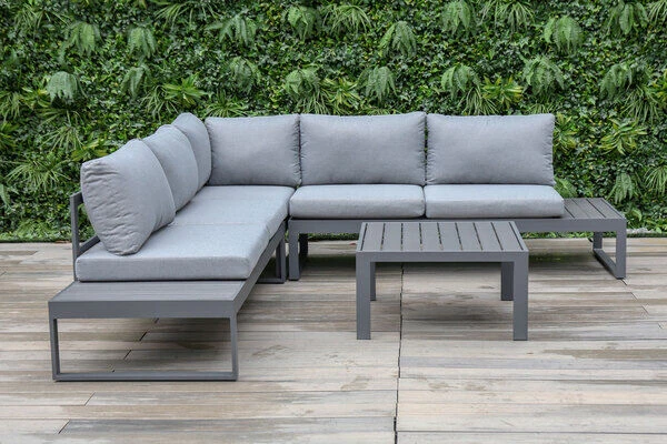 OUTFLEXX Loungemöbel, Anthrazit/grau, Alu/Olefin, 5 Personen, Loungetisch 73x73 Cm 1 OUTFLEXX Loungemöbel, Anthrazit/grau, Alu/Olefin, 5 Personen, Loungetisch 73x73 Cm