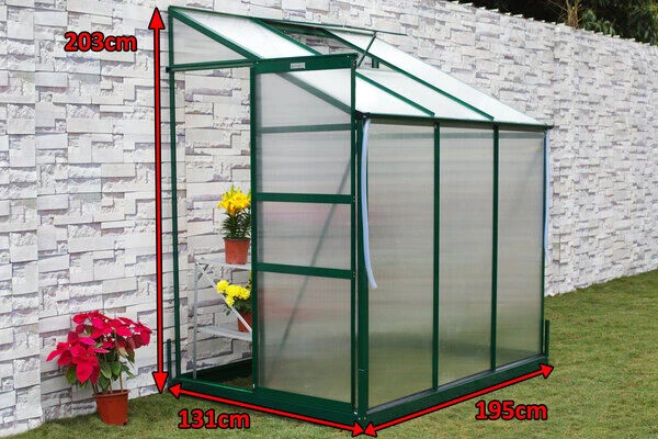 OUTFLEXX Anlehngewächshaus, Grün, Alu/Polycarbonat, 4mm, Inkl. Fundament, Pulverb. 195 X 131 X 203 Cm 2 OUTFLEXX Anlehngewächshaus, Grün, Alu/Polycarbonat, 4mm, Inkl. Fundament, Pulverb. 195 X 131 X 203 Cm – Bild 2