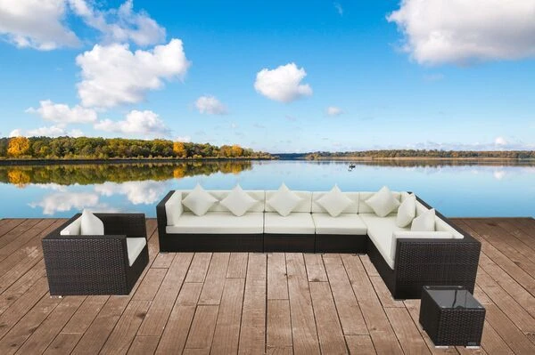 OUTFLEXX Loungemöbel-Set, Braun Marmoriert, Polyrattan, 8 Pers, Wasserfeste Kissenbox 2 OUTFLEXX Loungemöbel-Set, Braun Marmoriert, Polyrattan, 8 Pers, Wasserfeste Kissenbox – Bild 2