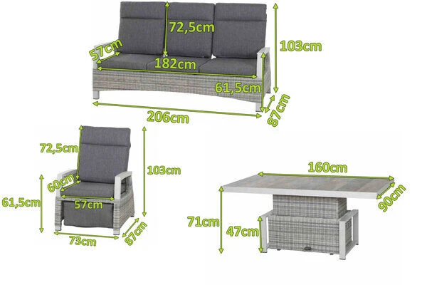 SIENA GARDEN Corido Loungeset, Ice Grey, Alu / Gardino®-Geflecht, 2 Relaxsessel + 3er Sofa, Stufenloser Lifttisch 160x90x47-71cm 2 SIENA GARDEN Corido Loungeset, Ice Grey, Alu / Gardino®-Geflecht, 2 Relaxsessel + 3er Sofa, Stufenloser Lifttisch 160x90x47-71cm – Bild 2