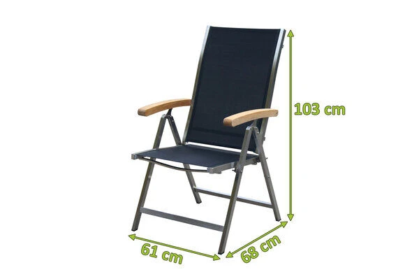 OUTFLEXX Multipositionssessel, Schwarz, Edelstahl/Textilene, Armlehnen Aus FSC-Teakholz 3 OUTFLEXX Multipositionssessel, Schwarz, Edelstahl/Textilene, Armlehnen Aus FSC-Teakholz – Bild 3