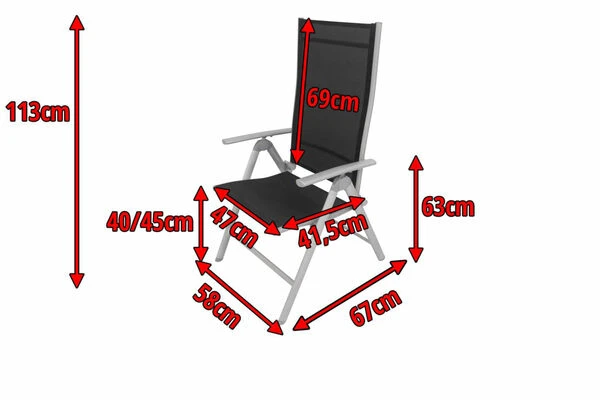 VILLANA Multipositionssessel, Silber/schwarz, Aluminium/Textil, 67 X 58 X 113 Cm, Klappbar 4 VILLANA Multipositionssessel, Silber/schwarz, Aluminium/Textil, 67 X 58 X 113 Cm, Klappbar – Bild 4
