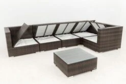 OUTFLEXX Loungemöbel-Set, 5 Pers, Braun Marmoriert, Polyrattan, Wasserfeste Kissenbox, Inkl. Beistelltisch -Aerocove Gartenlounge Geschaft 4 16064 BOX B.jpg