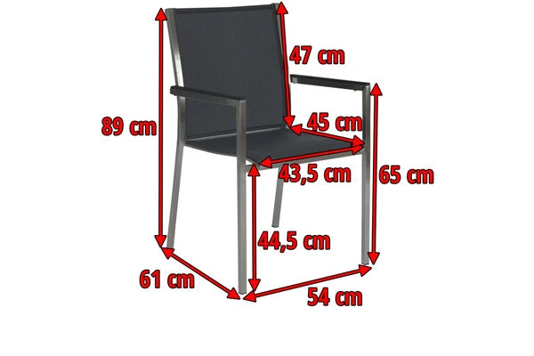 STERN Polaris Stapelsessel, Silbergrau/schwarz, Edelstahl/Textil, 61 X 54 X 89 Cm, Alu Armlehnen 4 STERN Polaris Stapelsessel, Silbergrau/schwarz, Edelstahl/Textil, 61 X 54 X 89 Cm, Alu Armlehnen – Bild 4