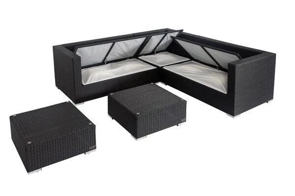 OUTFLEXX Loungemöbel-Set, Schwarz, Polyrattan, 6 Personen, Wasserfeste Kissenbox, Inkl. Kaffeetisch 4 OUTFLEXX Loungemöbel-Set, Schwarz, Polyrattan, 6 Personen, Wasserfeste Kissenbox, Inkl. Kaffeetisch – Bild 4