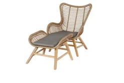 OUTFLEXX Sessel, Rattan Grey, Polyrattan/Akazie, 79,5 X 71,5 X 90 Cm, Inkl. Hocker Und Polster In Braun