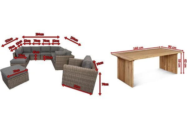 OUTFLEXX Loungegarnitur, Polyrattan/Teakholz, Tisch 160x90cm, Für 10 Personen, Wasserfeste Kissenbox 5 OUTFLEXX Loungegarnitur, Polyrattan/Teakholz, Tisch 160x90cm, Für 10 Personen, Wasserfeste Kissenbox – Bild 5