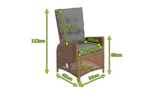 OUTFLEXX 2er Set Dining Sessel, Hellbraun, Polyrattan, 55 X 65 X 112 Cm, Rücken Stufenlos Verstellbar 5 OUTFLEXX 2er Set Dining Sessel, Hellbraun, Polyrattan, 55 X 65 X 112 Cm, Rücken Stufenlos Verstellbar – Bild 5