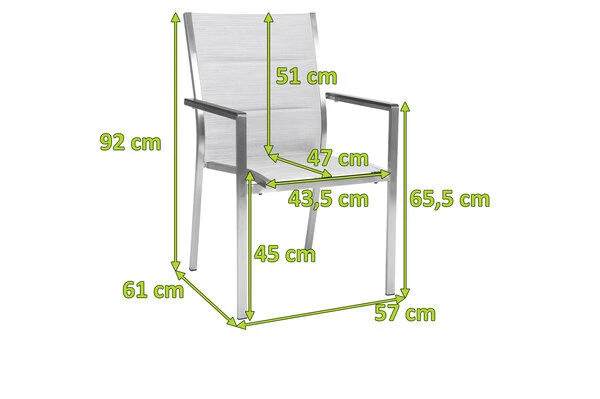 STERN Cardiff Stapelsessel, Silber, Edelstahl/Textil/Aluminiumarmlehnen, 61x57x92 Cm, Gepolstert, Stapelbar 5 STERN Cardiff Stapelsessel, Silber, Edelstahl/Textil/Aluminiumarmlehnen, 61x57x92 Cm, Gepolstert, Stapelbar – Bild 5