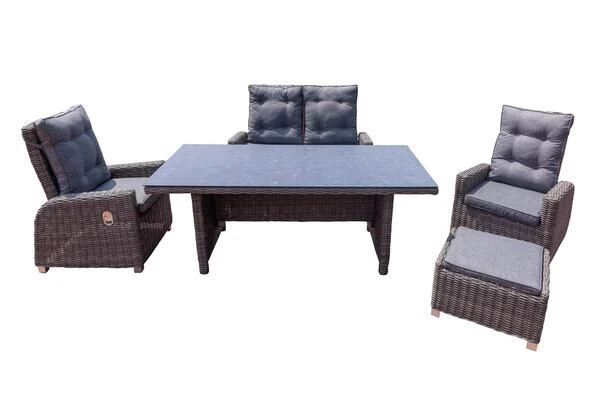 OUTFLEXX Sitzgruppe, Grau, Polyrattan, Tisch 200x95cm, Spraystone, 6mm, 2-Sitzer + 2 Sessel + Hocker 6 OUTFLEXX Sitzgruppe, Grau, Polyrattan, Tisch 200x95cm, Spraystone, 6mm, 2-Sitzer + 2 Sessel + Hocker – Bild 6