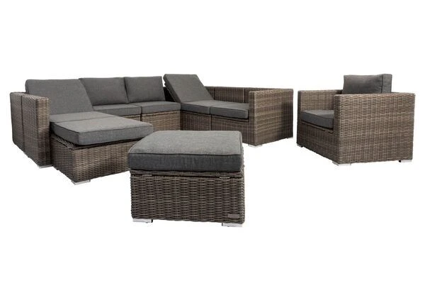 OUTFLEXX Loungegarnitur, Polyrattan/Teakholz, Tisch 160x90cm, Für 10 Personen, Wasserfeste Kissenbox 7 OUTFLEXX Loungegarnitur, Polyrattan/Teakholz, Tisch 160x90cm, Für 10 Personen, Wasserfeste Kissenbox – Bild 7
